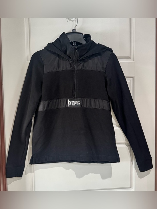 Victoria's Secret Sweaters - Victoria's Secret PINK Black Half-Zip Hooded Pullover